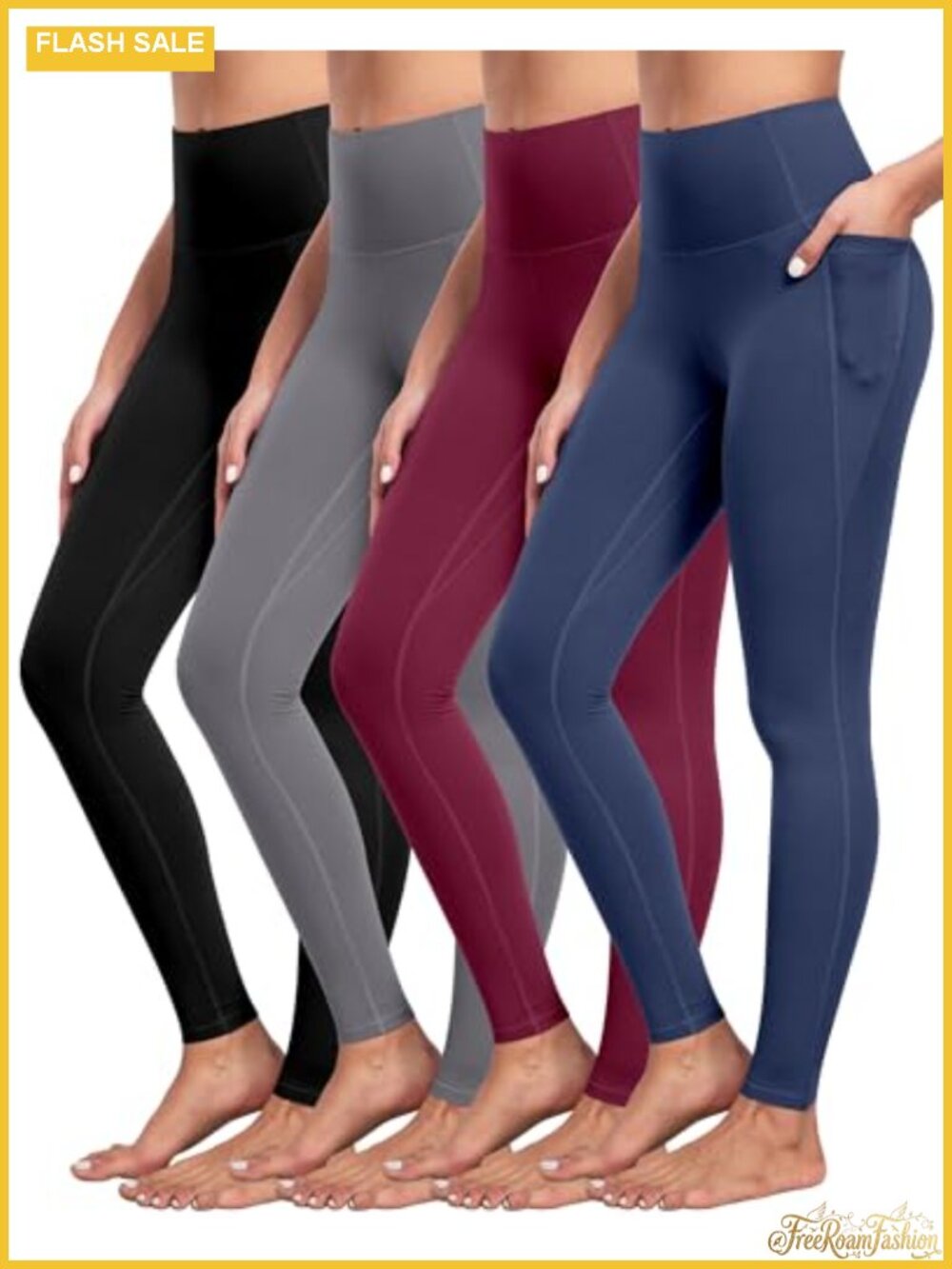 Yoga Leggings with Pockets, High Waisted Tummy Control Workout Pants 4 Pack
